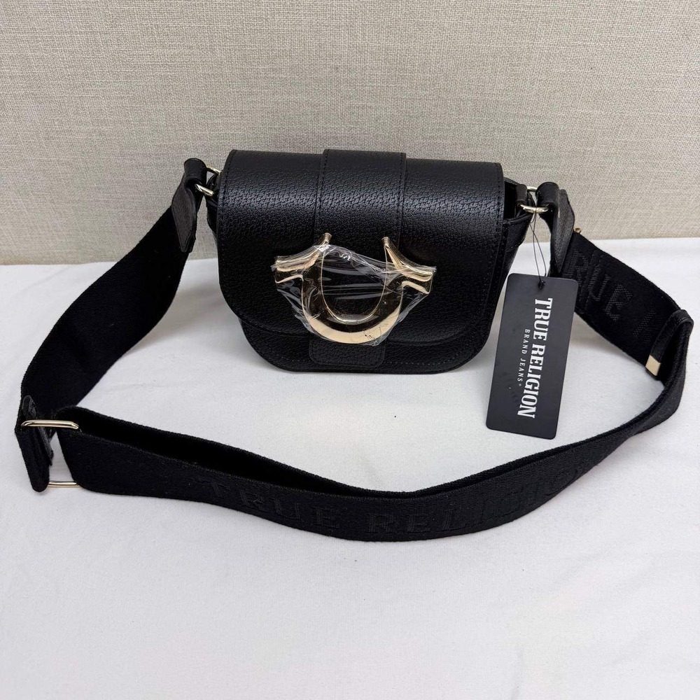 True Religion Black Horseshoe Logo Crossbody Bag NWT TNF00001 Gold Hardware